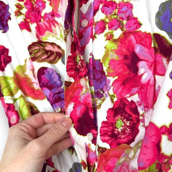 Eliza J 1950's Themed Pink Floral Collared Button Flare Skirt Midi Dress Size 0 - Picture 5 of 9